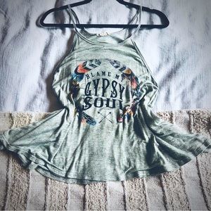 2/$15 - Touch Blue Hippie Flowy Graphic Tank Top